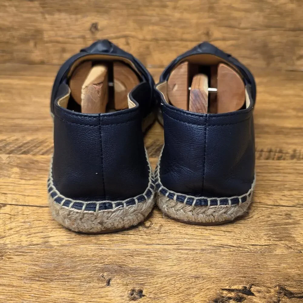 Talbots Izzy knot Soft Nappa Navy Leather Espadrilles Flats shoes sz 9M